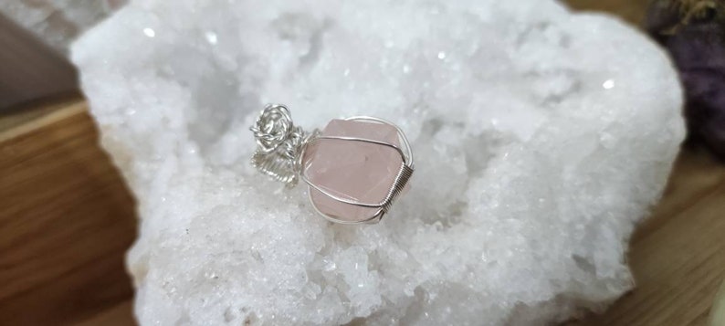 Natural Small Pink Quartz Pendant Set in Nickel and Lead Free Silver Thread 925