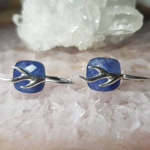 Silver Earrings 925 Sterlina with clasp Clip-backs crimped in natural sapphire doublet 10x10mm