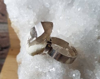 Silver Ring in Smoked Quartz with Albita, Ring size US 8 adjustable