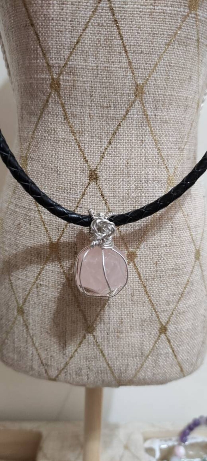 Natural Small Pink Quartz Pendant Set in Nickel and Lead Free Silver Thread 925