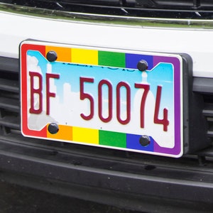 Rainbow Pride Flag Vertical Stripes License Plate Frame, High Grade 304 Stainless Steel by International Tie