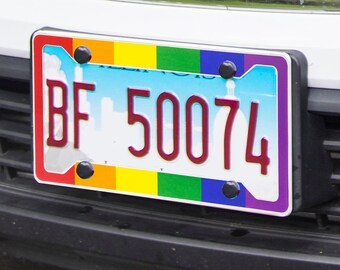 Rainbow Pride Flag Vertical Stripes License Plate Frame, High Grade 304 Stainless Steel by International Tie