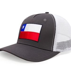 Chile Trucker Hat: Adjustable Snapback Baseball Cap with Embroidered Flag Patch
