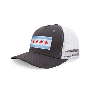 Chicago Hat: Adjustable Snapback Trucker Baseball Cap With Embroidered Flag Patch