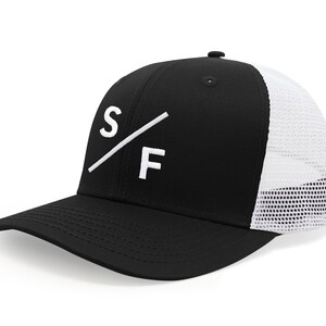 International Tie San Francisco SF Hat for Men and Women - Snapback Trucker Baseball Cap (Black/White)