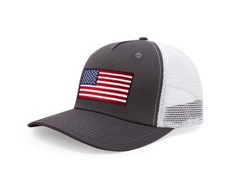 American Flag Hat: USA Snapback Trucker Baseball Cap with Embroidered Patch