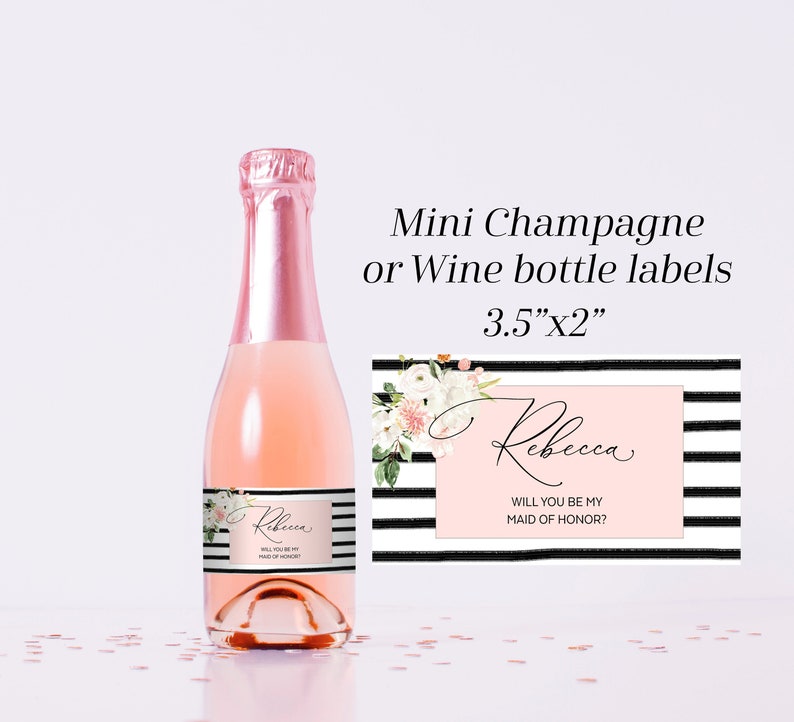 Will You Be My Bridesmaid Custom Mini Champagne Labels Bridesmaid Box Proposal label Mini wine labels Mini champagne bottle wine label