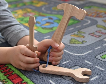 Customizable wooden tool set | Montessori imitation game | Wood tools for handyman | Homemade