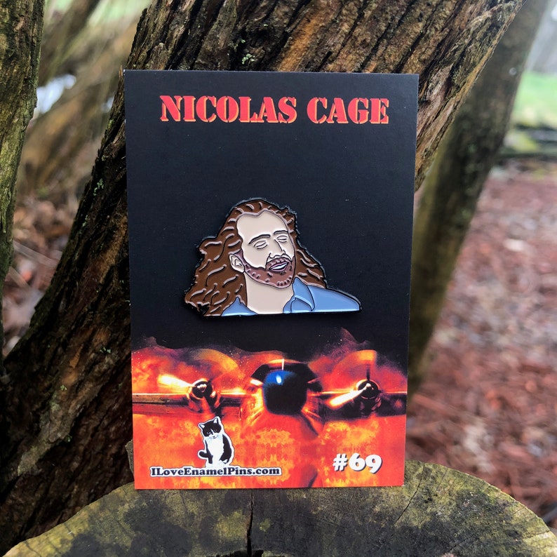 Nicolas Cage enamel pin LIMITED EDITION 1.25 pin nic cage con air gifts for her gift for him lapel pin nicholas cage meme image 3