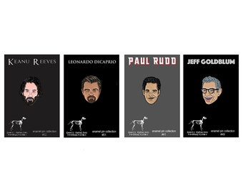 Hollywood Actor Enamel Pin Set – Keanu Reeves, DiCaprio, Rudd, Goldblum