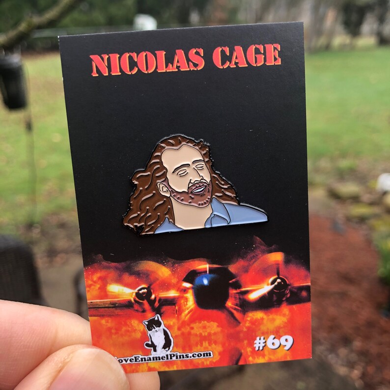 Nicolas Cage enamel pin LIMITED EDITION 1.25 pin nic cage con air gifts for her gift for him lapel pin nicholas cage meme image 4