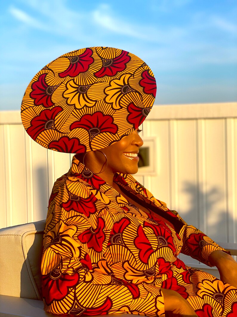 African Fascinator Flat Hat Yellow african Print One Size Etsy