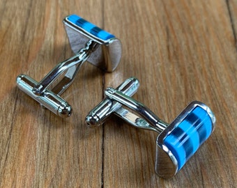 Blue Cufflinks by Cuff-Daddy - Ready to Gift - Mens Catseye Cufflinks Gift Dad Husband Boyfriend