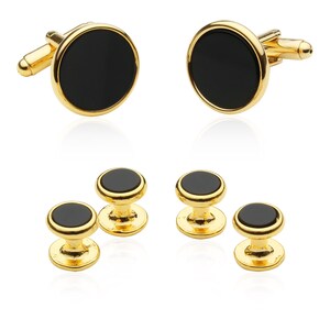 Wedding Tuxedo Cufflinks and Studs - Black Onyx with Gold Tone with Gift Box