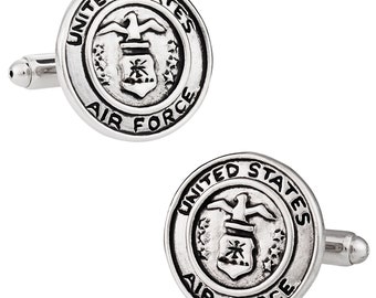 Cuff-Daddy Silvertone USAF Air Force Eagle Device Cufflinks and Studs Formal Set with Presentation Box
