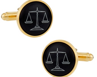 Attorney Lawyer Cufflinks Scales of Justice Black Gold with Presentation Gift Box - Ready to Gift to Dad on Father's Day