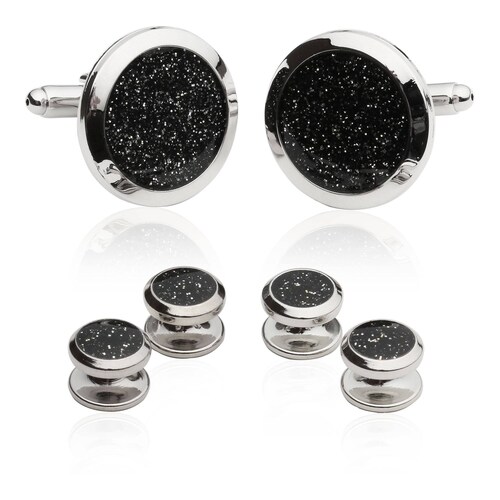 Tuxedo Stud Set Black Diamond Dust Gold Cufflinks and Studs Etsy