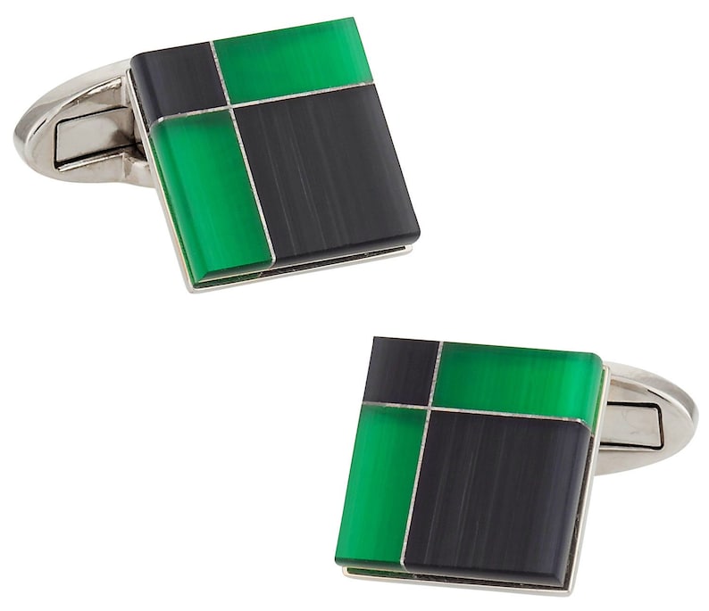 Black and Green Glass Cufflinks with Presentation Box