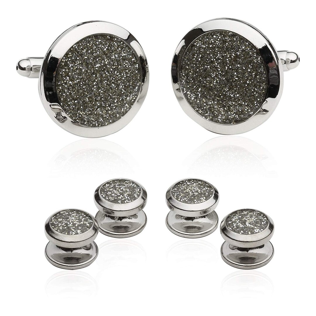 Silver Tuxedo Cufflinks and Studs With Diamond Dust Tuxedo Formal Set ...