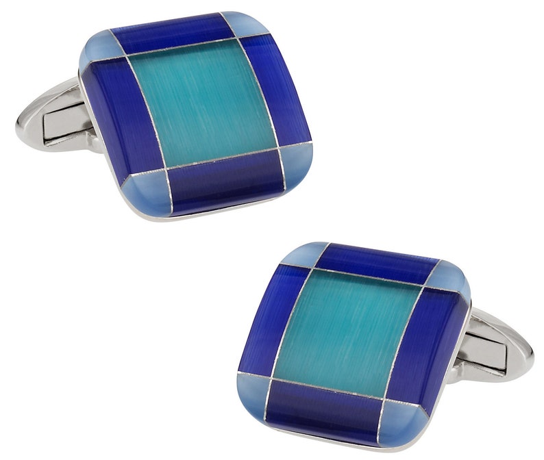 Blue Tone Glass Cufflinks with Presentation Box