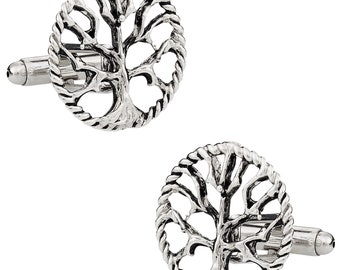 Silver Tree of Life Cufflinks with Presentation Gift Box - Ready to Gift to Dad on Father's Day - Funny Novelty Cufflinks