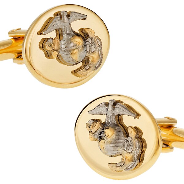 Gold Silver USMC Marine Corp Eagle, Globe & Anchor Cufflinks for Officer with Presentation Gift Box - Ready to Gift