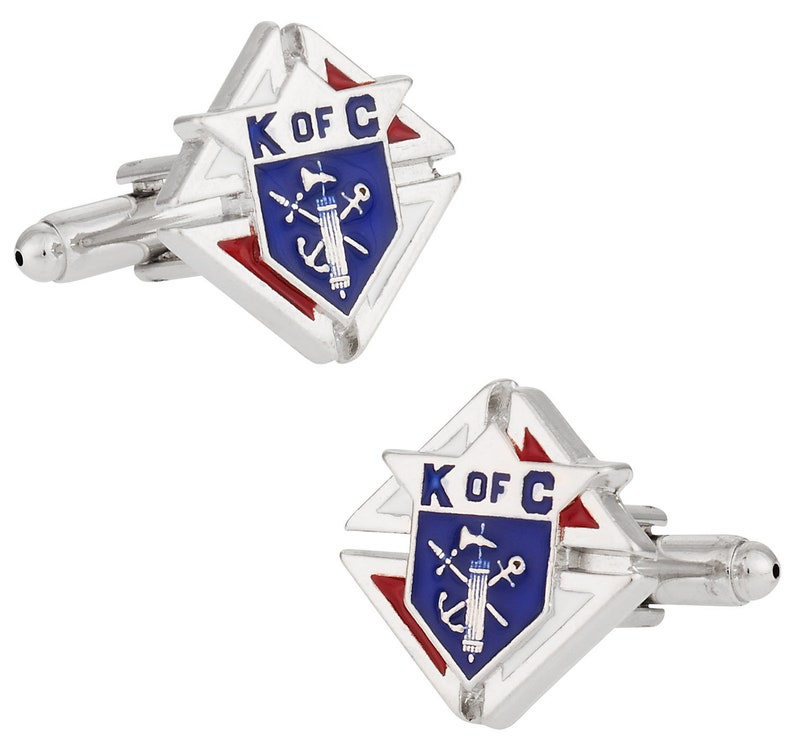 Knights of Columbus Silvertone Cufflinks Cuff Links with Presentation Box