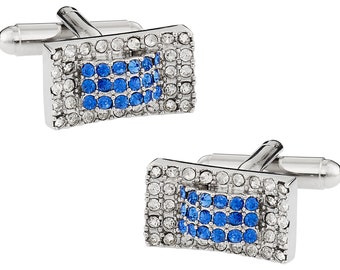 Sparkling Blue and White Cufflinks with Travel Gift Box - Ready to Gift - Mens Cuff links Gift Dad Husband Boyfriend