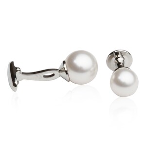 White Swarovski Pearl Cufflinks Studs Tuxedo Formal Set for Men with Gift Box image 4