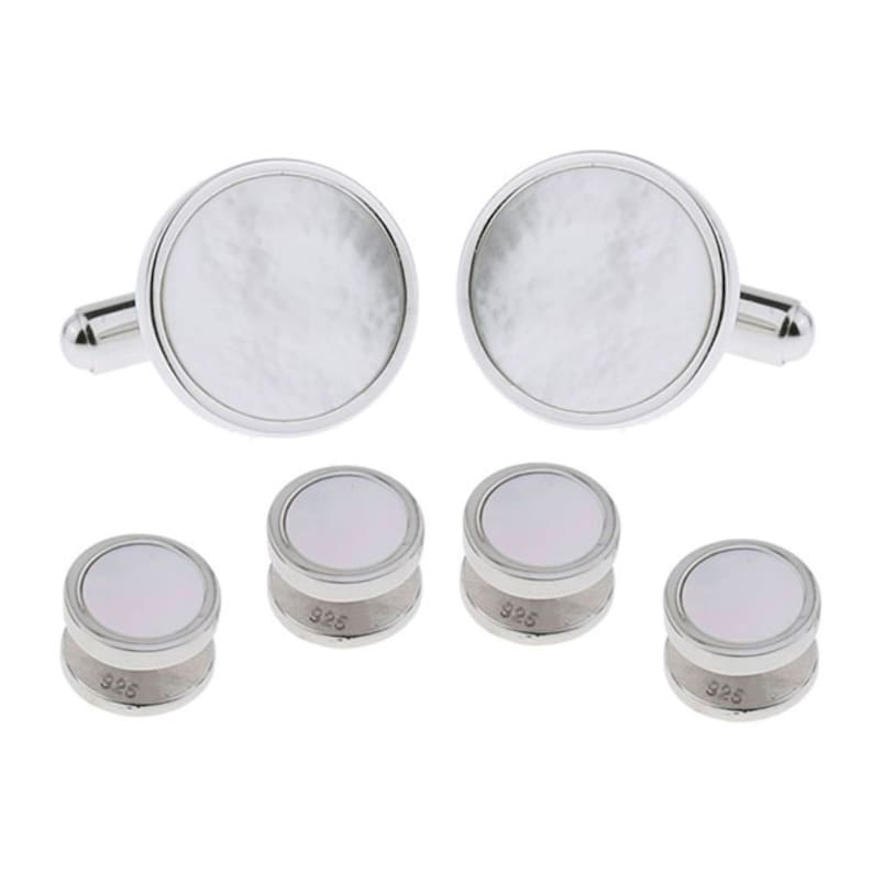 Mens Sterling Silver Tuxedo Formal Set Cufflinks Studs White Mother of Pearl with shops Presentation Gift Box - Wedding Gift Idea Men Groomsmen