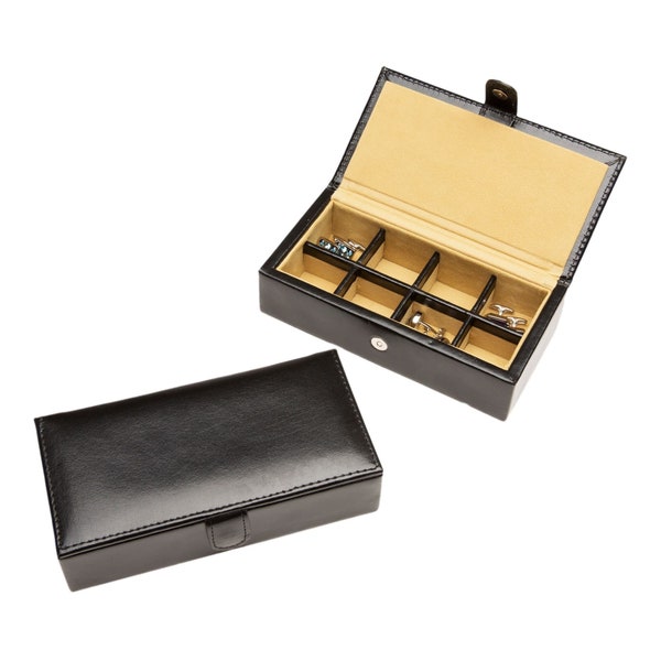 Travel Cufflinks Rings Lapel Pins Storage Box for 8 Pairs - Perfect Men's Gift Idea - Crafted from Bonded Leather for Added Durability