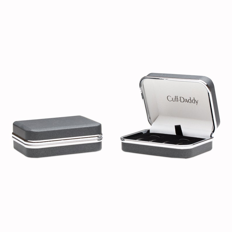 Cuff-Daddy Round Silver Black Tuxedo Cufflinks Studs with Presentation Box