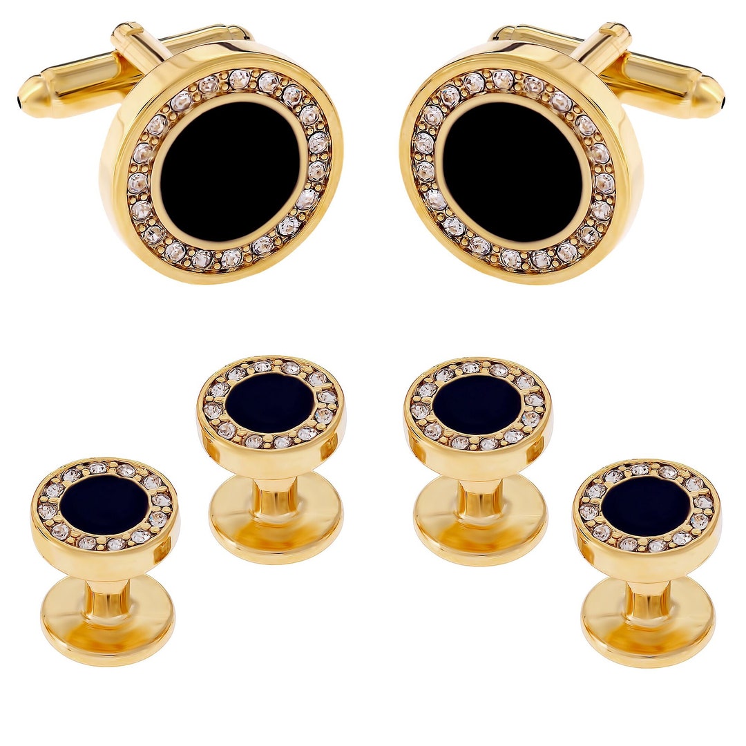 MRCUFF Mother Of Pearl Cufflinks And Studs Tuxedo Set – Rhodium Plated – Gift Box Included