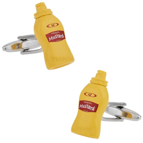 Yellow Mustard Bottle Cufflinks with Presentation Gift Box - Ready to Gift to Dad on Father's Day - Funny Novelty Cufflinks