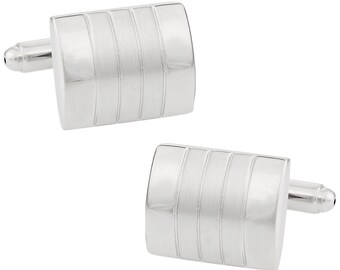 Boutons de manchette argent avec boîte cadeau - Prêt à cadeau - Mens Cuff liens Cadeau Papa Mari Petit ami