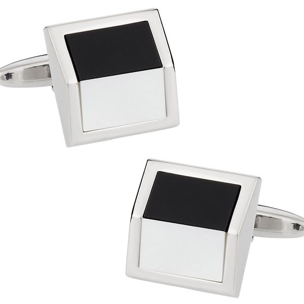 Angled Black Onyx Mop Cufflinks with Travel Gift Box - Ready to Gift - Mens Cuff links Gift Dad Husband Boyfriend