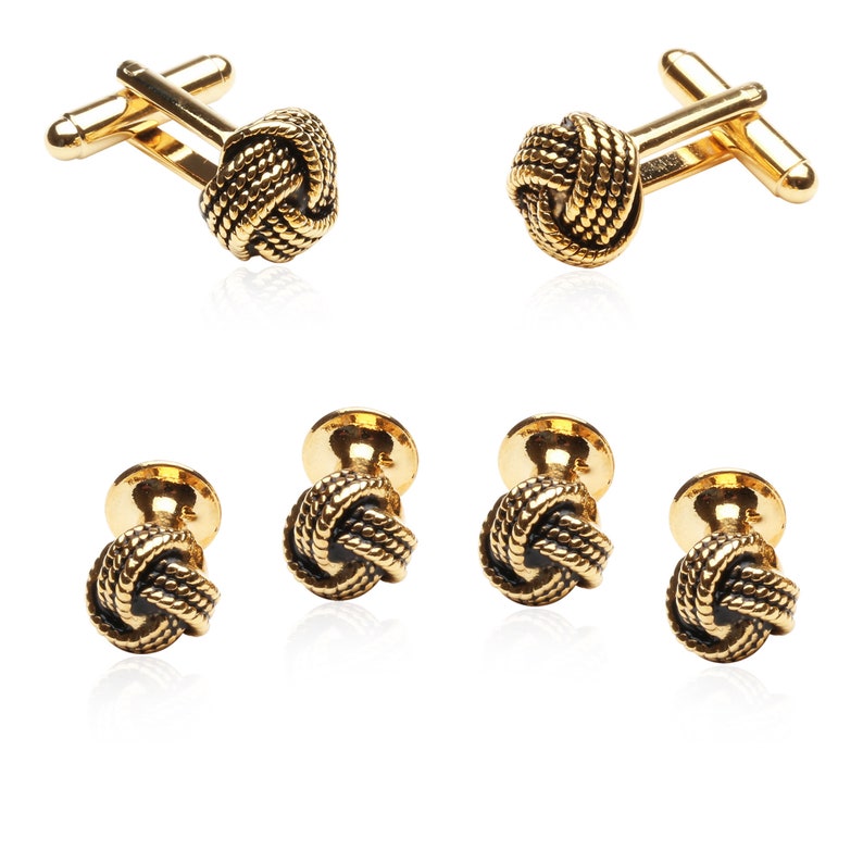 Gold Knot Cufflinks and Studs Tuxedo Formal Set with Travel Etsy