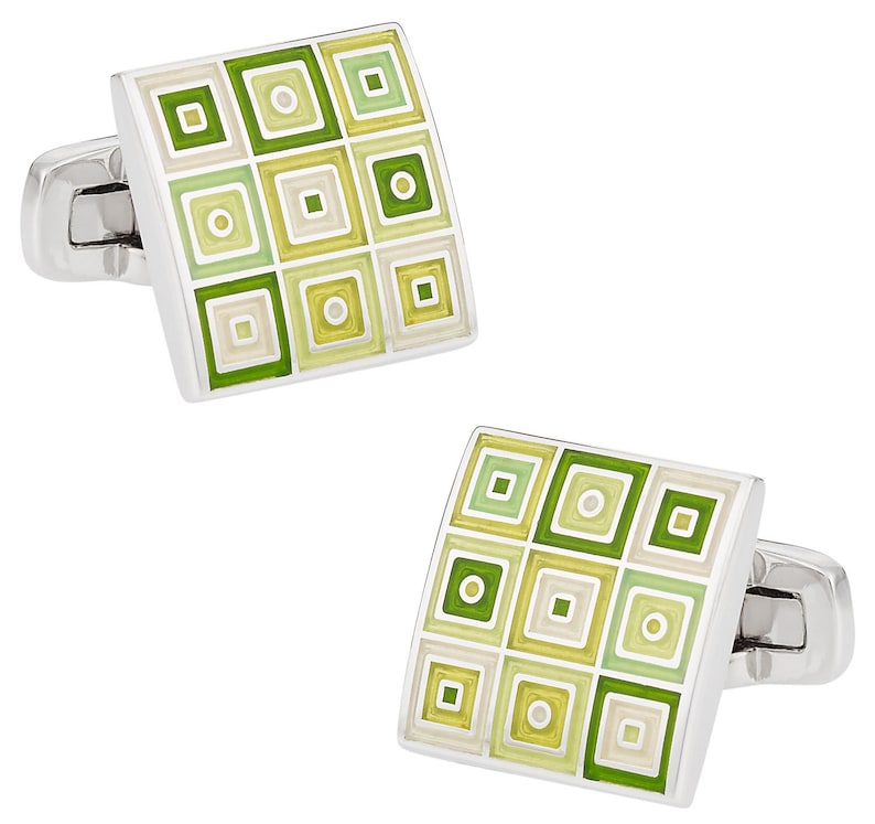 Quilted Cufflinks in Green with Presentation Box