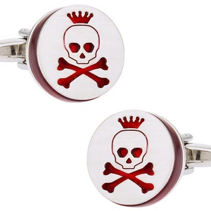 Red Skull & Crossbones Cufflinks with Presentation Gift Box Ready to Gift to Dad on Father's Day Funny Novelty Cufflinks image 1