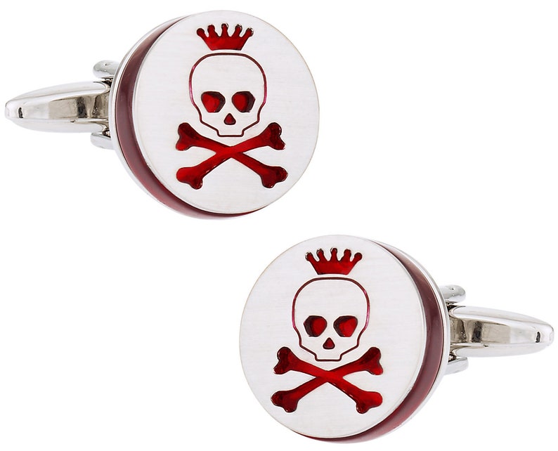 Red Skull & Crossbones Cufflinks with Presentation Gift Box Ready to Gift to Dad on Father's Day Funny Novelty Cufflinks image 1