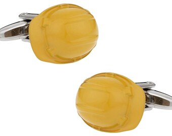 Construction Hard Hat Cufflinks with Presentation Gift Box - Ready to Gift to Dad on Father's Day - Funny Novelty Cufflinks