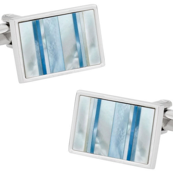 Ocean Blue Cufflinks Mother of Pearl Cufflinks with Travel Gift Box - Ready to Gift - Mens Cuff links Gift Dad Husband Boyfriend