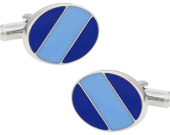 Stylish Two Tone Oval Blue Enamel Cufflinks with Travel Gift Box - Ready to Gift - Mens Cuff links Gift Dad Husband Boyfriend