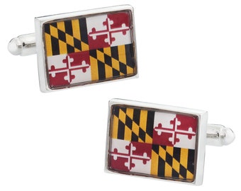 Maryland Flag Cufflinks with Presentation Gift Box - Ready to Gift to Dad on Father's Day - Funny Novelty Cufflinks