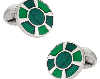 Round Green Enamel Cufflinks with Travel Gift Box - Ready to Gift - Mens Cuff links Gift Dad Husband Boyfriend