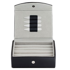 Leather Travel Cufflinks & Rings Box Includes 2 Free Pairs Metal Collar Stays -  Men's Birthday Gift Idea