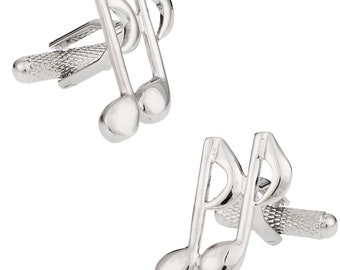 Silvertone Music Note Cufflinks with Gift Box for Musicians - Ready to Gift to Dad on Father's Day - Funny Novelty Cufflinks