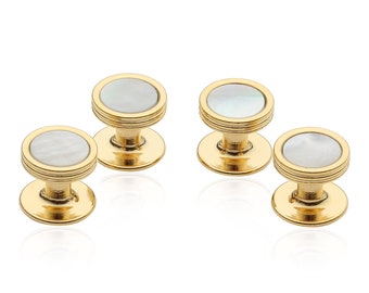 White Mother of Pearl Studs in Gold Studs Set for Men - Perfect for Wedding Party Groomsmen