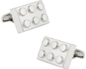 Silver Building Block Cufflinks with Presentation Gift Box - Ready to Gift to Dad on Father's Day - Funny Novelty Cufflinks