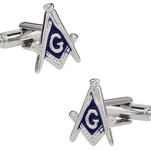 Silver Masonic Cuff Links - Masonic Cufflinks in Silver Tone with Blue Enamel with Gift Box - Ready to Gift